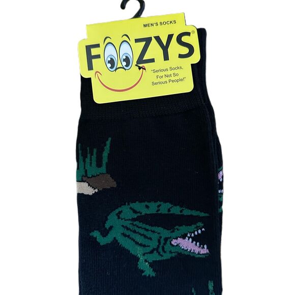 NWT FOOZYS Black Crew Length Crocodile Alligator Pattern Socks Mens One Size - Picture 2 of 4